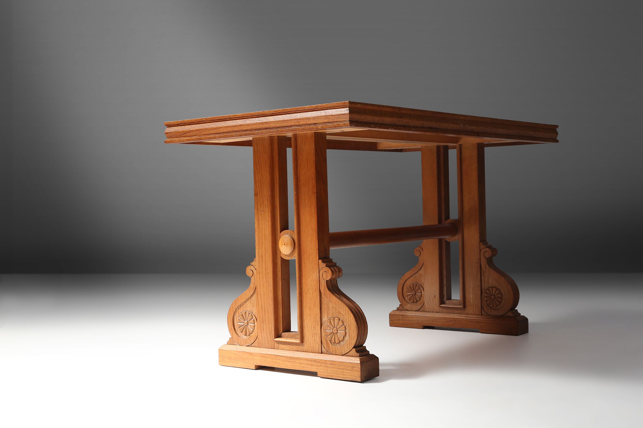 Art Deco Oak Coffee Table with Sculpted Details, Belgium 1940sthumbnail